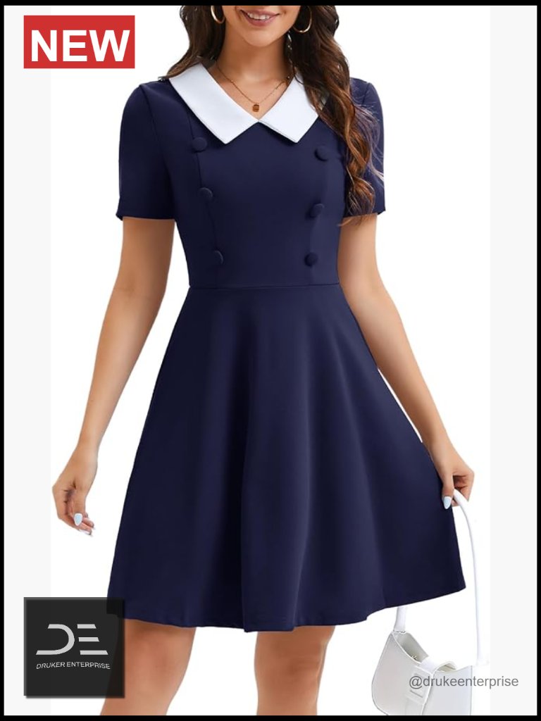 Vintage Peter Pan Collar Short Sleeve A-Line Cocktail Dress